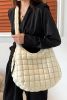 Beige Quilted Puffy Large Shoulder Bag