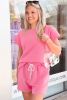 Sachet Pink Rhombus Textured Tee and Drawstring Shorts Set