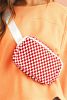 Fiery Red Checkered Print Zipped Buckle Strap Crossbody Bag