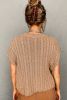 Light French Beige Solid Color Cable Knit Short Sleeve Sweater