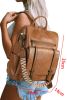 Camel Embroidered Strap Large PU Leather Backpack