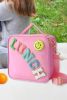 Rose Red Chenille LUNCH Smile Face Detachable Strap Insulated Bag