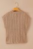 Light French Beige Solid Color Cable Knit Short Sleeve Sweater