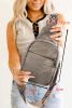 Dark Grey Geometric Print Strap Multi Pocket Crossbody Bag