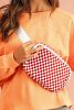 Fiery Red Checkered Print Zipped Buckle Strap Crossbody Bag