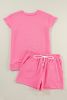 Sachet Pink Rhombus Textured Tee and Drawstring Shorts Set