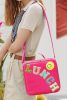 Rose Red Chenille LUNCH Smile Face Detachable Strap Insulated Bag
