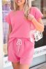 Sachet Pink Rhombus Textured Tee and Drawstring Shorts Set