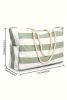 Grass Green Striped Rope Handle Canvas Large Tote Bag