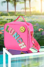 Rose Red Chenille LUNCH Smile Face Detachable Strap Insulated Bag