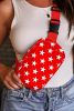 Fiery Red Star Printed Buckle Strap Crossbody Bag
