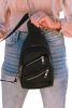 Black Faux Leather Zipped Sling Bag