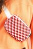 Fiery Red Checkered Print Zipped Buckle Strap Crossbody Bag