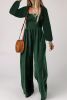 Green Smocked Square Neck Long Sleeve Wide Leg Jumpsuit