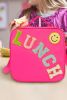 Rose Red Chenille LUNCH Smile Face Detachable Strap Insulated Bag