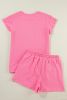 Sachet Pink Rhombus Textured Tee and Drawstring Shorts Set