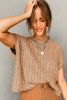 Light French Beige Solid Color Cable Knit Short Sleeve Sweater