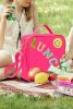 Rose Red Chenille LUNCH Smile Face Detachable Strap Insulated Bag