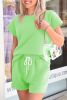Light Green Argyle Textured Tee and Drawstring Shorts Set