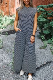 Black White Striped Button Sleeveless Jumpsuit (size: (US 12-14)L)