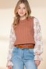 Floral Patchwork Ruffled Cuff Sleeve Cable Knit Sweater