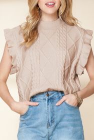 Parchment Cable Knit Mock Neck Ruffle Sleeveless Sweater (size: (US 4-6)S)
