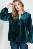 Skobeloff Velvet Henley Beaded V Neck Lantern Sleeve Top