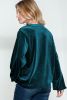 Skobeloff Velvet Henley Beaded V Neck Lantern Sleeve Top
