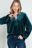 Skobeloff Velvet Henley Beaded V Neck Lantern Sleeve Top