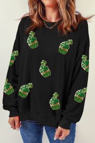 Black Clover Cupcake Sequin Patch Drop Shoulder Graphic Sweatshirt (size: (US 8-10)M)