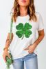 White St Patricks Day Sequin Clover Patch Graphic Tee
