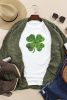 White St Patricks Day Sequin Clover Patch Graphic Tee