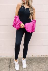 Black High Waist Backless Side Pockets Slim Fit Sports Jumpsuit (size: (US 4-6)S)