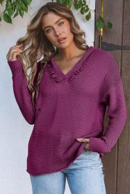 Purple Split V Neck Pullover Knit Sweater Hoodie (size: (US 8-10)M)