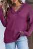 Purple Split V Neck Pullover Knit Sweater Hoodie