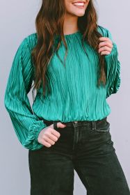Verdant Solid Color Textured Puff Sleeve Blouse (size: (US 4-6)S)