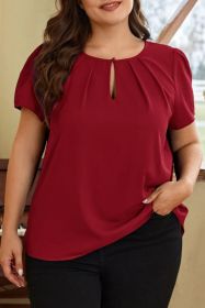 Red Dahlia Keyhole Pleated Crew Neck Plus Size T Shirt (size: (US 22W-24W)3X)