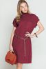 Red Patch Pocket Ribbed Knit Short Sleeve Sweater Dress