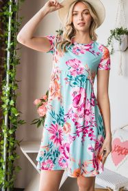 Light Blue Floral Casual High Waist Short Dress (size: (US 4-6)S)