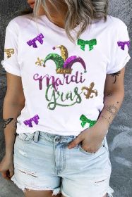 White Sequin Mardi Gras Graphic Plus Size Tee (size: (US 22W-24W)3X)