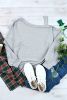 Blank Sweatshirt - Gray Loose Fit Long Sleeve One Shoulder Top Customized