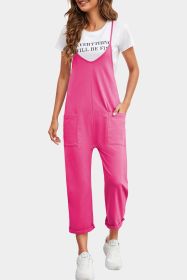 Rose Red Pocketed Adjustable Spaghetti Strap Straight Leg Jumpsuit (size: (US 4-6)S)