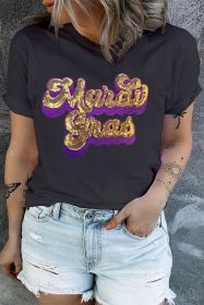 Black Mardi Gras Sequin Chenille Graphic Plus Size Tee (size: (US 22W-24W)3X)