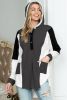 Black Color Block Snap Button Oversized Pullover Hoodie