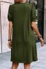 Fern Green Notched Neck Puff Sleeve Pleated T Shirt Dress