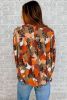 Multicolor Abstract Print Boho Frill Long Sleeve Blouse