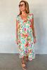 White Floral Print Ruffle Sleeveless Boho Dress