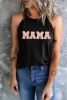 Black MAMA Graphic Chenille Patched O Neck Tank Top