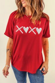 Red Casual XOXO Heart Shaped Graphic O Neck T Shirt (size: (US 8-10)M)