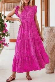 Rose Red Leopard Print Ruffle Sleeveless Maxi Dress (size: (US 4-6)S)